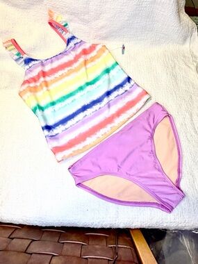 wonder nation purple swimsuit with peach lining